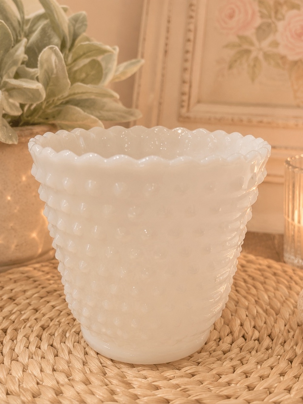 Vintage milk glass hobnail small vase